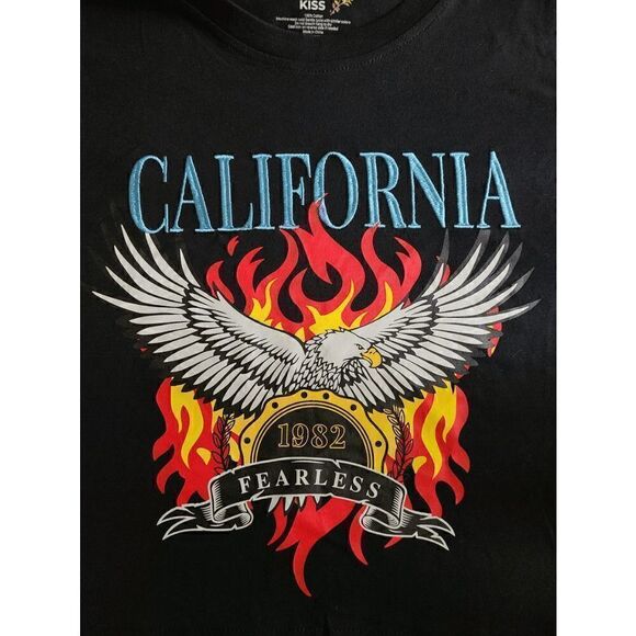 🦅 California Embroidered Eagle Design Black Crop T-shirt Tee Top SIZE L NWT - Picture 2 of 7